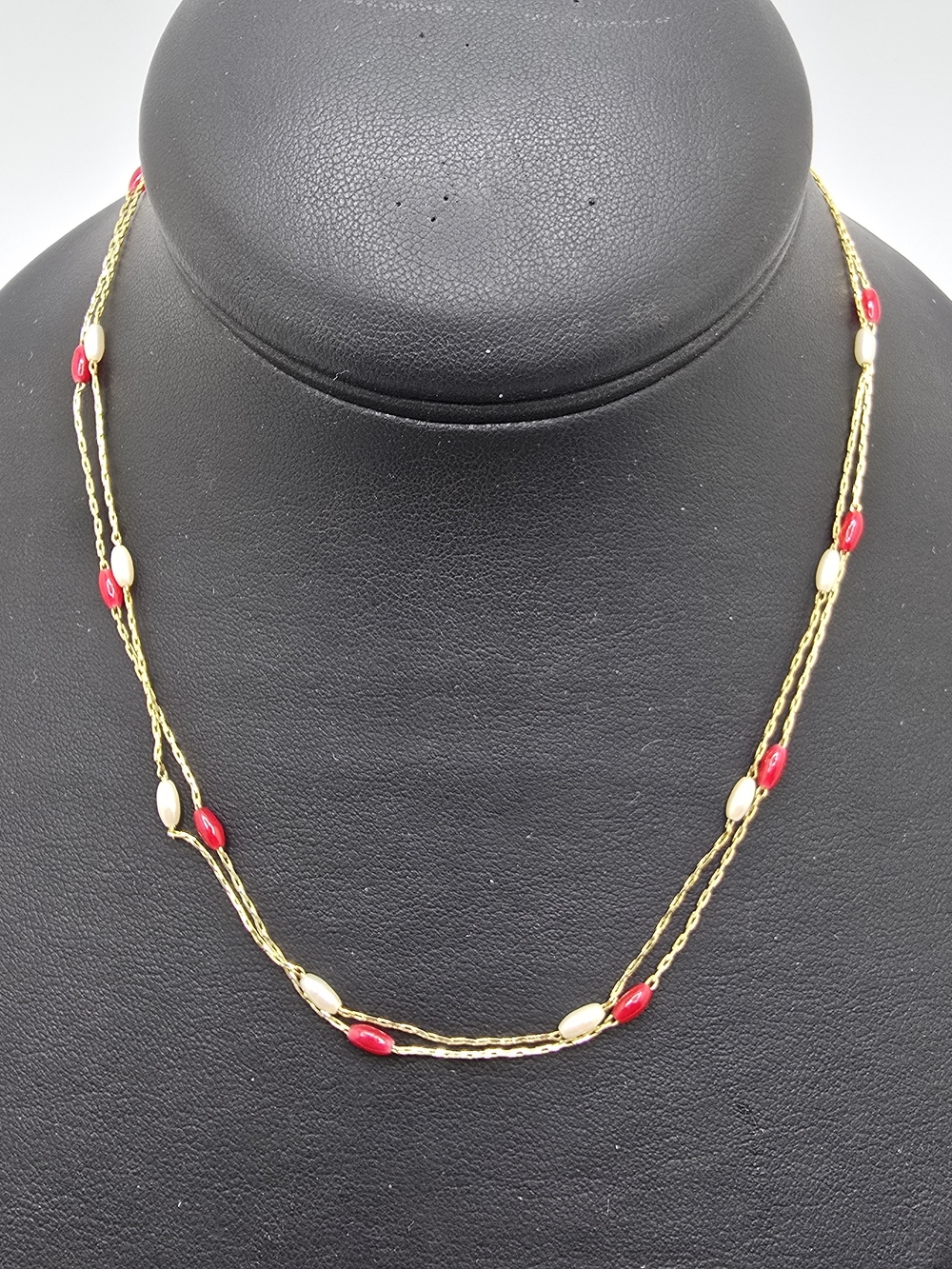 VTG Sarah Coventry Necklaces, Lot of 2, Gold Tone Red & White Beaded Chain